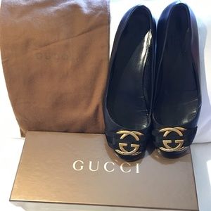 BLACK LEATHER GUCCI BALLERINA FLAT 8